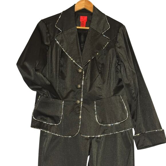 V CRISTINA Set XL Blazer Pants Denim Look Black Shimmer Western Rodeo Chic - Picture 3 of 15